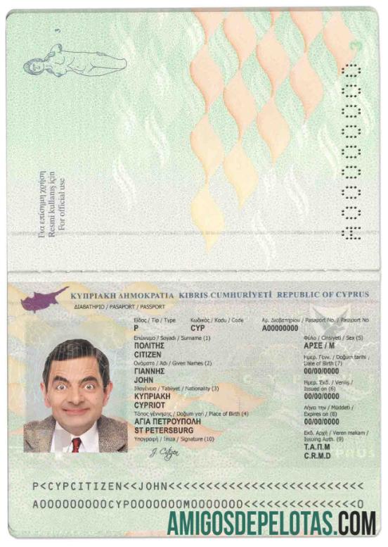 Passaporte de Chipre exemplo real